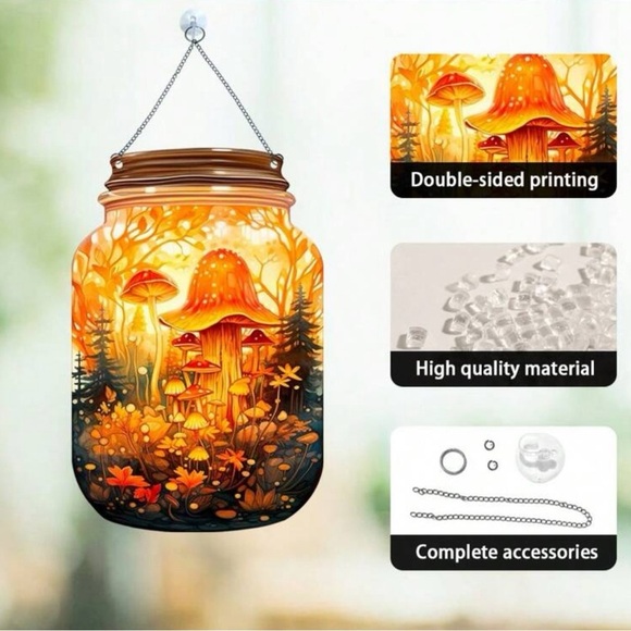 Mushroom Fantasy Painted Acrylic Mason Jar Suncatcher
Hanging Cottage Home Decor - Picture 2 of 10